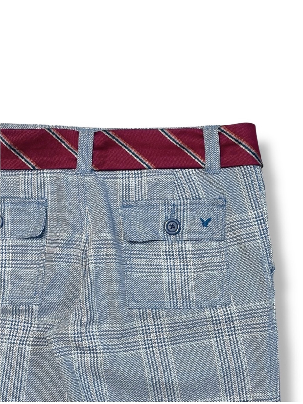 AMERICAN EAGLE OUTFITTERS Low Rise Blue Plaid Capri Pants Tie Sash Belt Y2K - Picture 6 of 9